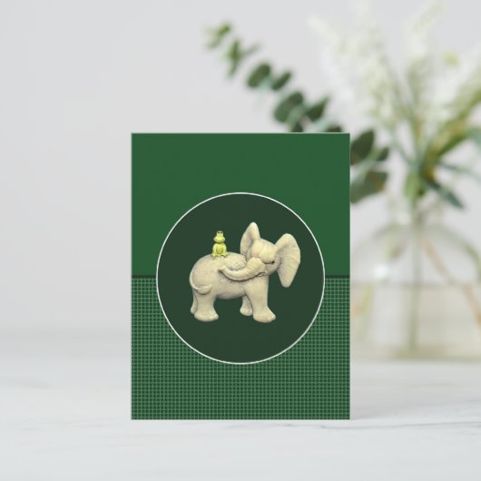 Baby Elephant & Frog Postkarte (Stehend Vorderseite)