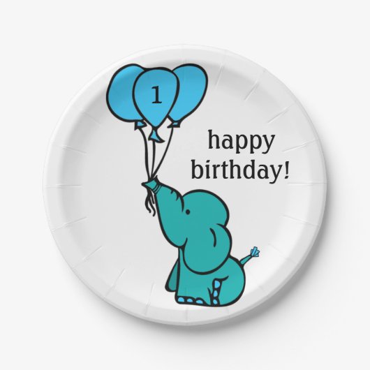 Baby Elephant - Geburtstags-Teller - Anpassung Pappteller (Vorderseite)