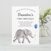 Baby Elephant Geburtstagsparty Einladung Blue Gray (Stehend Vorderseite)
