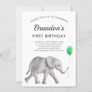 Baby Elephant Geburtstagsparty Einladung, Green Einladung