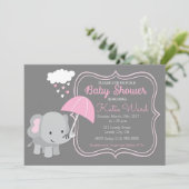 Baby Elephant Girl Baby Dusche Rosa Einladung (Stehend Vorderseite)
