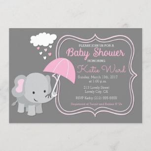 Baby Elephant Girl Baby Dusche Rosa Einladung