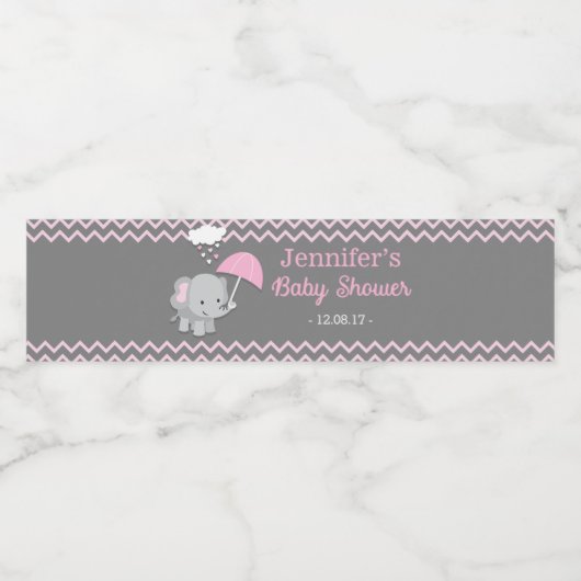 Baby Elephant Girl Baby Dusche Wasserflaschen Labe Wasserflaschenetikett (Einzelnes Label)