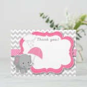 Baby Elephant Girl Babydusche Pink Dankeschön Kart Einladung (Stehend Vorderseite)