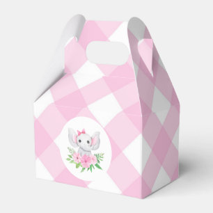 Baby Elephant Girl Gevor Box Pink Gingham Geschenkschachtel