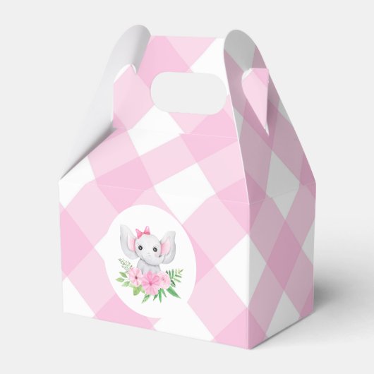 Baby Elephant Girl Gevor Box Pink Gingham Geschenkschachtel (Vorderseite)