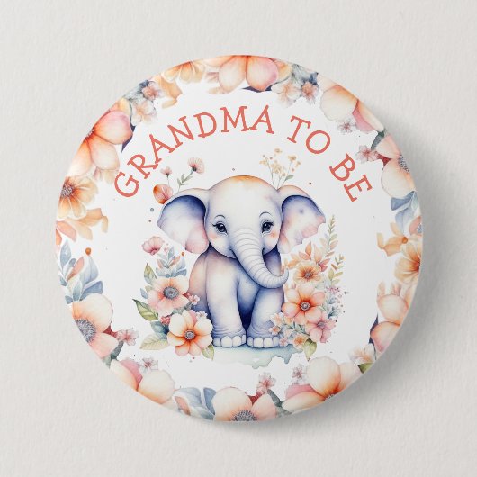 Baby Elephant Girl's Baby Shower Oma zu sein Button (Vorderseite)