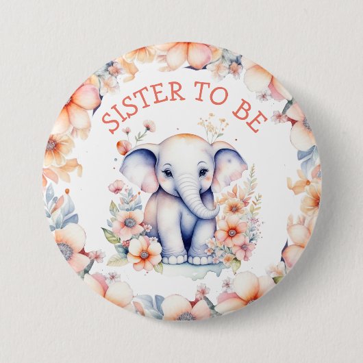 Baby Elephant Girl's Baby Shower Schwester zu sein Button (Vorderseite)