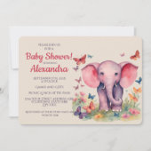 Baby Elephant Girls Babydusche Einladung (Vorderseite)