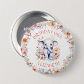 Baby Elephant Girl's Birthday Party Personalisiert Button (Vorne & Hinten)