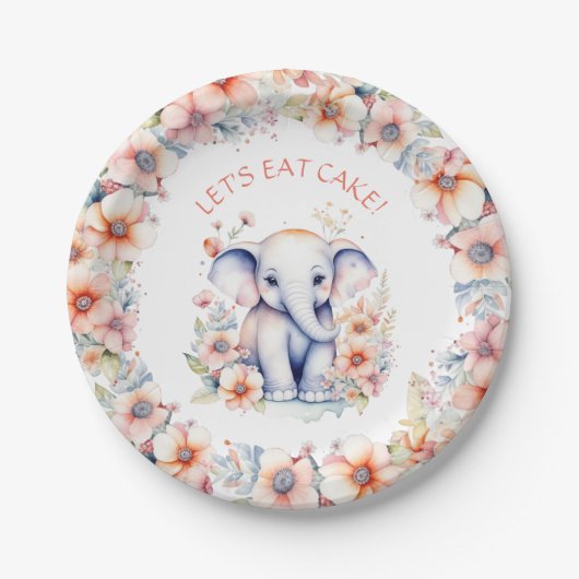 Baby Elephant Girl's Birthday Party Personalisiert Pappteller (Vorderseite)