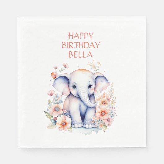 Baby Elephant Girl's Birthday Party Personalisiert Serviette (Vorderseite)