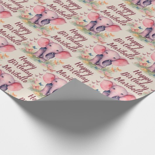 Baby Elephant Girls Personalisiert Geburtstag Geschenkpapier (Ecke)
