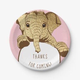 Baby Elephant Gold Pink Pappteller