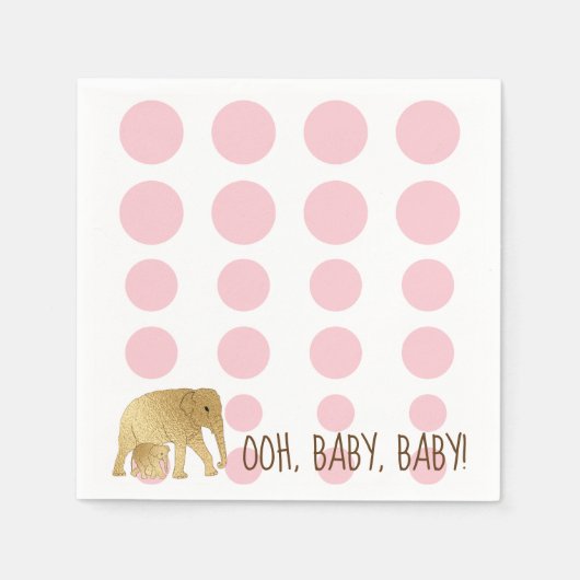 Baby Elephant Gold Pink Serviette (Vorderseite)