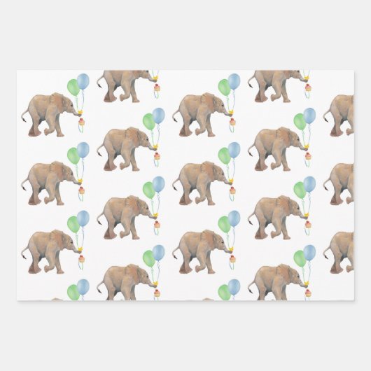 Baby Elephant green & blue balloon Set x3. Geschenkpapier Set (Vorderseite 3)