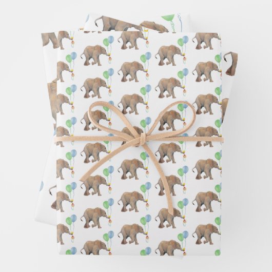 Baby Elephant green & blue balloon Set x3. Geschenkpapier Set (Beispiel)