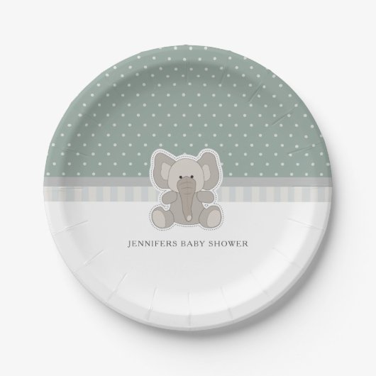 Baby Elephant Green Polka Dot Baby Dusche Pappteller (Vorderseite)