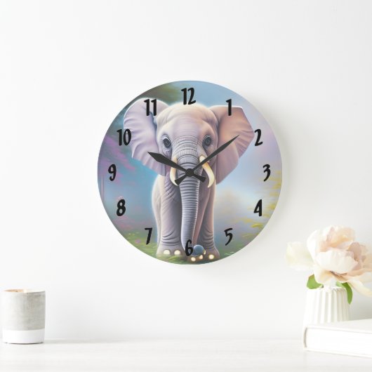 Baby Elephant Große Wanduhr (Zuhause)