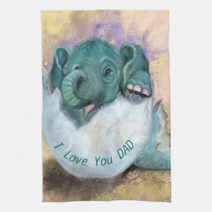 Baby Elephant haatching from eig - I Liebe You VAT Geschirrtuch