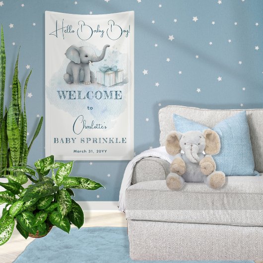 Baby Elephant Hello Baby Blue Baby Sprinkle Banner