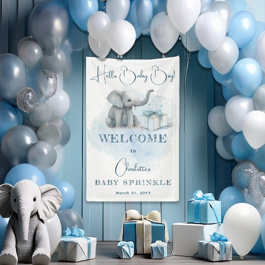 Baby Elephant Hello Baby Blue Baby Sprinkle Banner