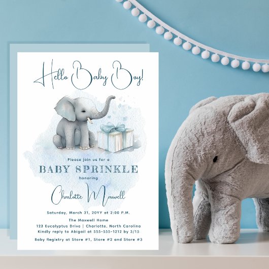 Baby Elephant Hello Baby Blue Baby Sprinkle Einladung
