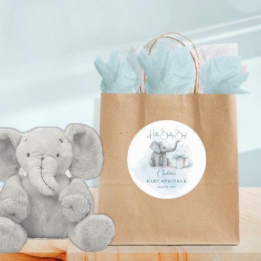 Baby Elephant Hello Baby Blue Baby Sprinkle Runder Aufkleber