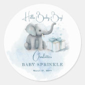 Baby Elephant Hello Baby Blue Baby Sprinkle Runder Aufkleber (Vorderseite)