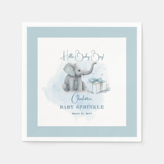 Baby Elephant Hello Baby Blue Baby Sprinkle Serviette (Vorderseite)