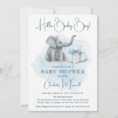 Baby Elephant Hello Baby Boy Blue Baby Dusche Einladung (Vorderseite)