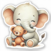 Baby Elephant Holding Teddy Bear Aufkleber (Vorderseite)