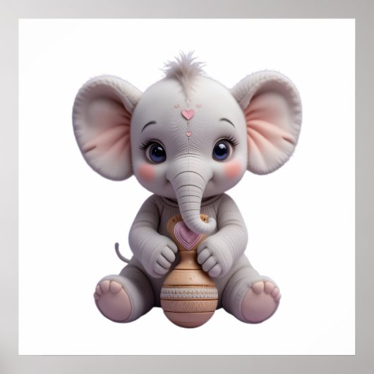 Baby Elephant Holding Toy – Cute Nursery Poster (Vorne)