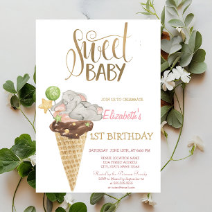 Baby Elephant Ice Cream Striping Birthday Einladung