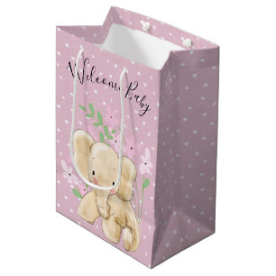 Baby Elephant in Blume auf Polka Dots Mittlere Geschenktüte