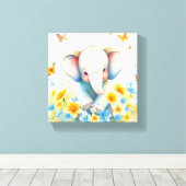 Baby Elephant in Blume Leinwanddruck (Insitu (Holzboden))
