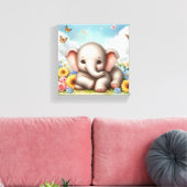 Baby Elephant in Blume Leinwanddruck (Insitu (Wohnzimmer))