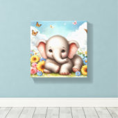 Baby Elephant in Blume Leinwanddruck (Insitu (Holzboden))