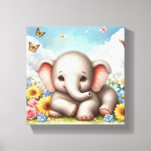 Baby Elephant in Blume Leinwanddruck (Vorderseite)