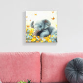 Baby Elephant in Blume Leinwanddruck (Insitu (Wohnzimmer))