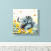 Baby Elephant in Blume Leinwanddruck (Insitu (Holzboden))