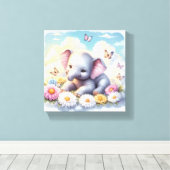 Baby Elephant in Blume Leinwanddruck (Insitu (Holzboden))