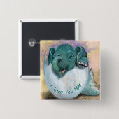Baby Elephant in Egg Button - I Liebe You MAMA (Vorne & Hinten)