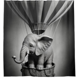Baby Elephant in einem Heißluftballon Duschvorhang