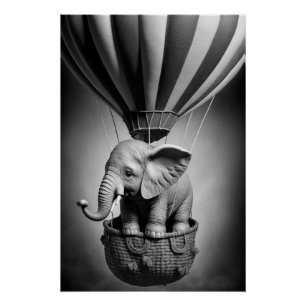 Baby Elephant in einem Heißluftballon Poster