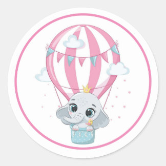 Baby Elephant in einem Punk-Heißluftballon Runder Aufkleber