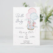 Baby Elephant in Hot Air Balloon Babydusche Einladung (Stehend Vorderseite)