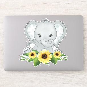 Baby Elephant in Sonnenblumen Aufkleber