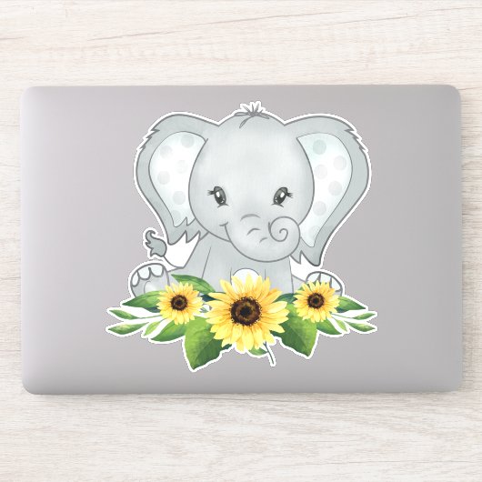 Baby Elephant in Sonnenblumen Aufkleber (Computer)