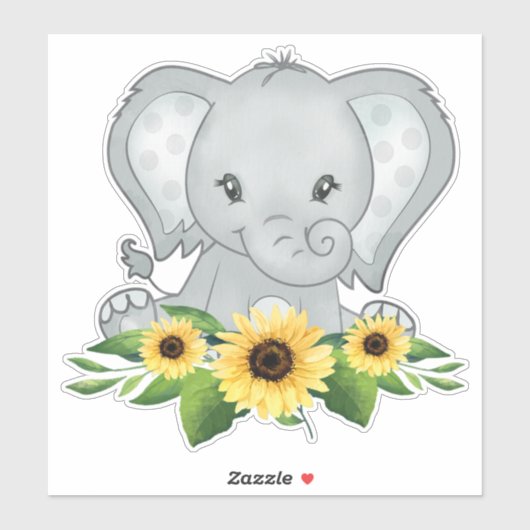 Baby Elephant in Sonnenblumen Aufkleber (Blatt)